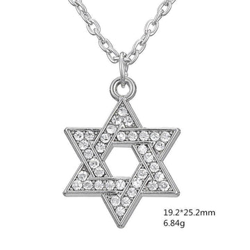 NEW Star of David Judaica Silver Colour Clear Crystal Paved Pendant Necklace for Women and Men - The Jewellery Supermarket